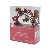 18ct. Warm White LED Red Berry & Pinecone Garland String Lights on Brown Wire by Ashland®