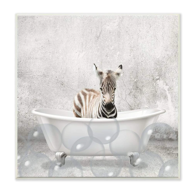 Stupell Industries Baby Zebra Bath Time Cute Animal Design,12" x 12"