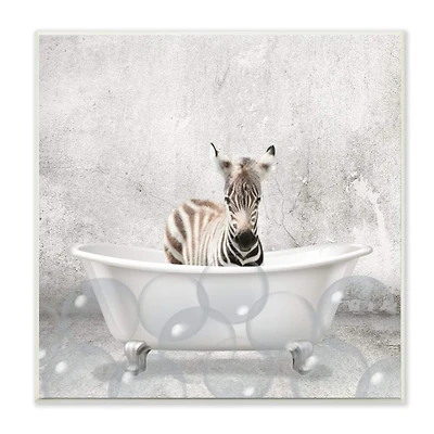 Stupell Industries Baby Zebra Bath Time Cute Animal Design,12" x 12"