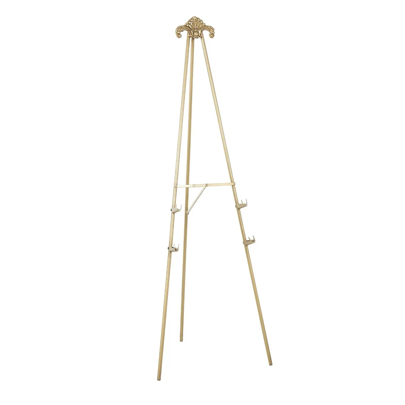 55.25" Gold Metal Large Foldable 2-Tier Display Easel with Scroll Finial