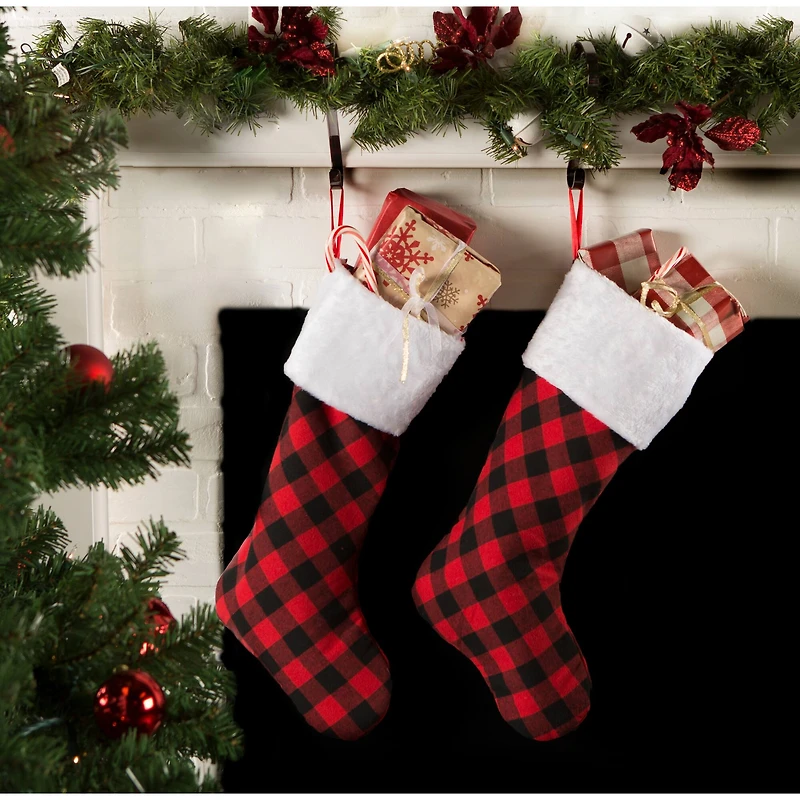 DII® Red & Black Buffalo Check Holiday Stockings Set