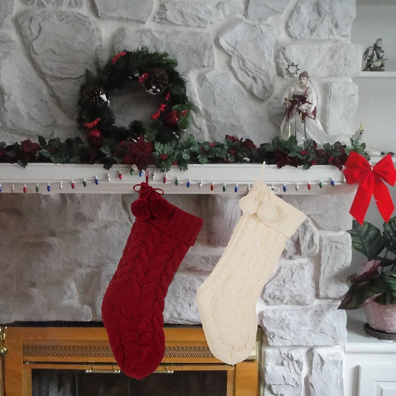 Glitzhome® 24"Knitted Christmas Stockings with Pom Pom Balls, 2ct.