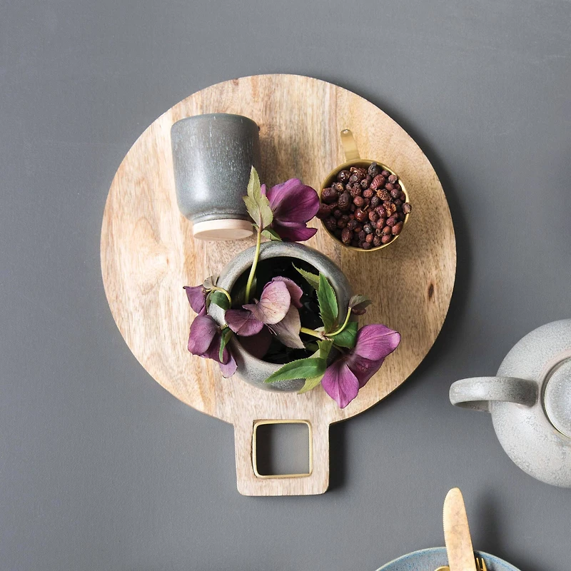 Hello Honey® Mango Wood Cutting Board with Brass Trim Handle