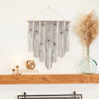 Gray Cotton Intricately Weaved Macrame Wall Decor with Beaded Fringe Tassels 27" x 1" x 36"