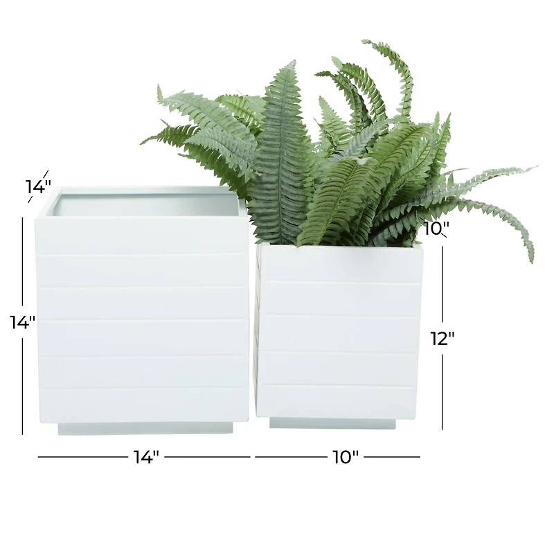 White Modern Planter, Set of 2" 14", 10"