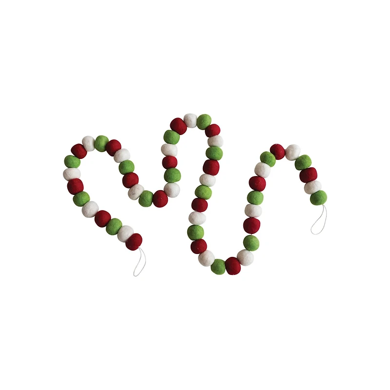 Hello Honey® 6ft. Red, White & Green Wool Felt Ball Garland