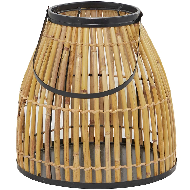 The Novogratz 15" Brown Wicker Handmade Slatted Frame Candle Lantern with Handle