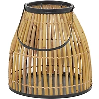 The Novogratz 15" Brown Wicker Handmade Slatted Frame Candle Lantern with Handle