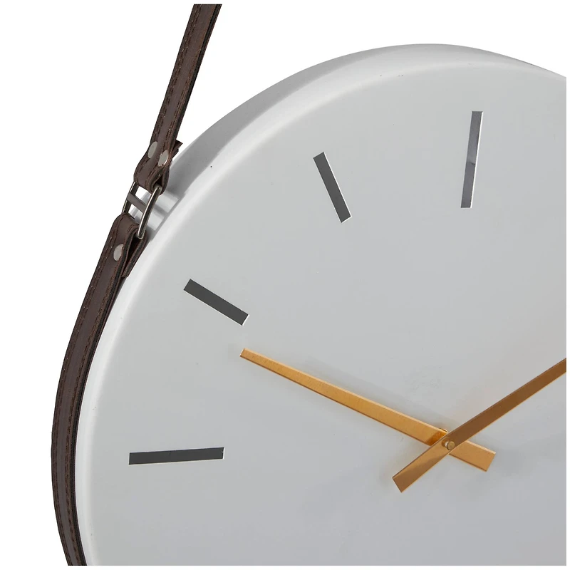27" White Stainless Steel Wall Clock with Leather Hanging Straps