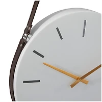 27" White Stainless Steel Wall Clock with Leather Hanging Straps