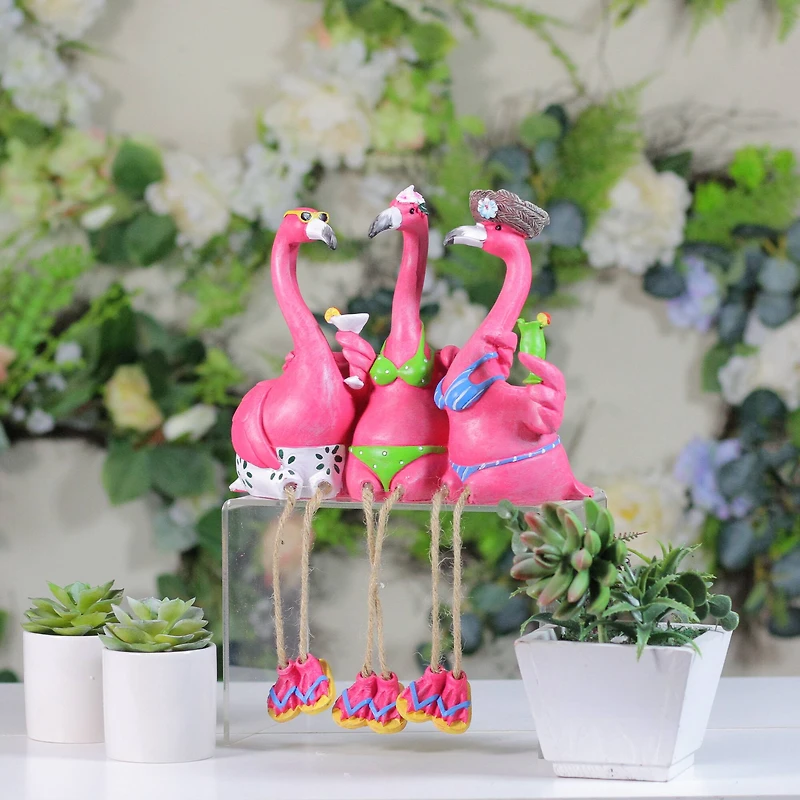 9" Three Amigos Beach Flamingos Outdoor Garden Statue