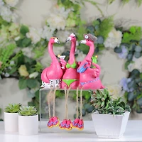 9" Three Amigos Beach Flamingos Outdoor Garden Statue