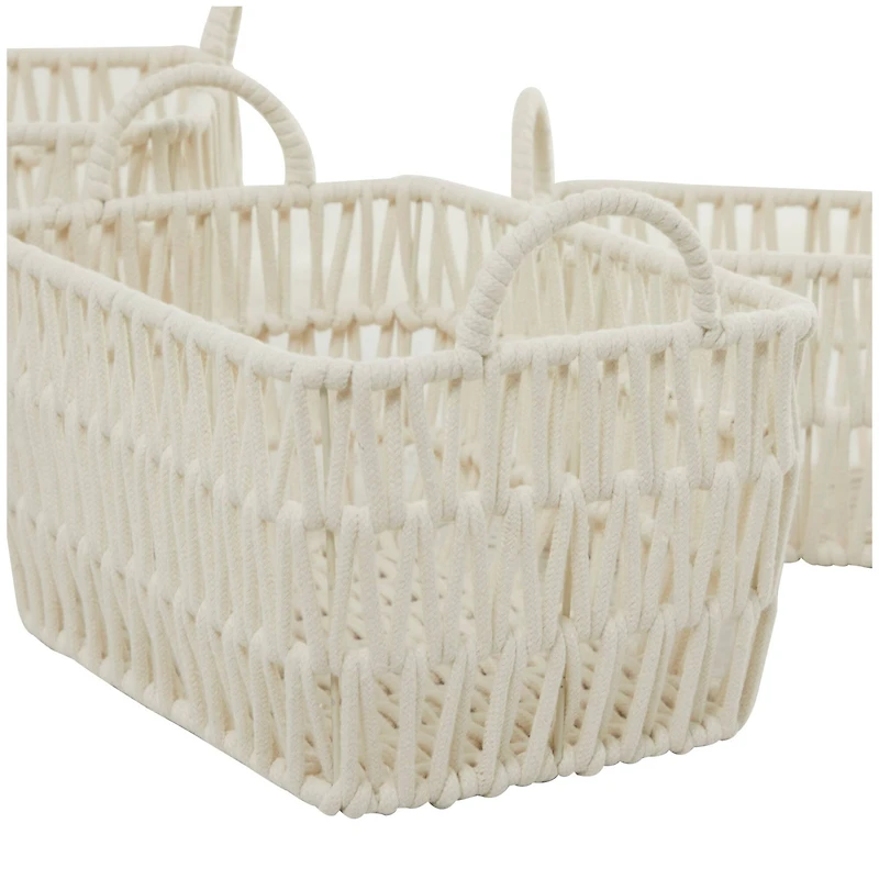 White Cotton Handmade Storage Basket with Handles Set of 3 11", 10", 9"