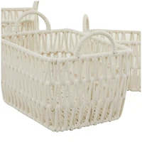 White Cotton Handmade Storage Basket with Handles Set of 3 11", 10", 9"