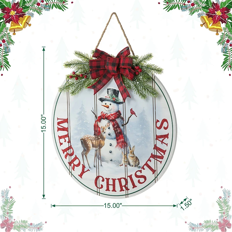 Glitzhome® 15" Merry Christmas Round Door Hanger