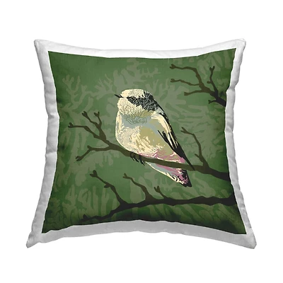 Stupell Industries Peaceful Perched Bird Botanical Branches Throw Pillow, 18" x 18"