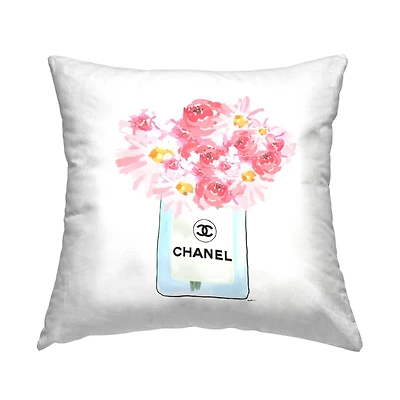 Stupell Industries Pink Flower Bouquet Glam Fashion Brand Throw Pillow, 18" x 18"