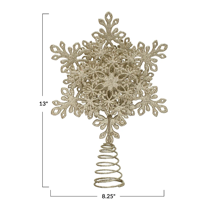 Hello Honey® 13" Champagne Plastic & Metal Snowflake Tree Topper with Glitter
