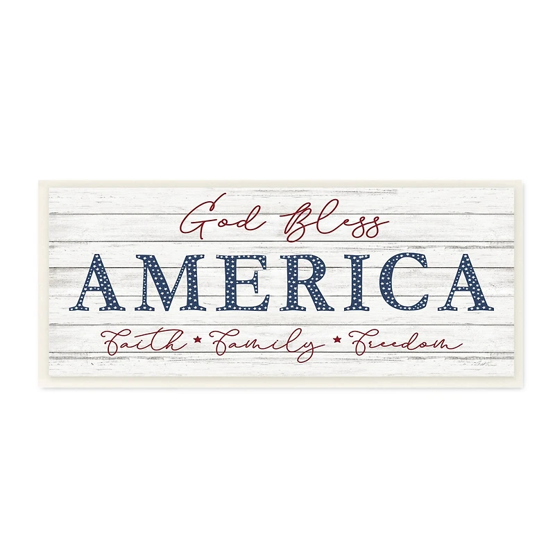 Stupell Industries God Bless America Faith Family Freedom Hanging Sign Wall Plaque Art