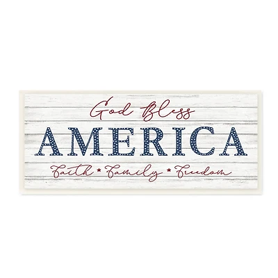 Stupell Industries God Bless America Faith Family Freedom Hanging Sign Wall Plaque Art