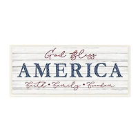 Stupell Industries God Bless America Faith Family Freedom Hanging Sign Wall Plaque Art