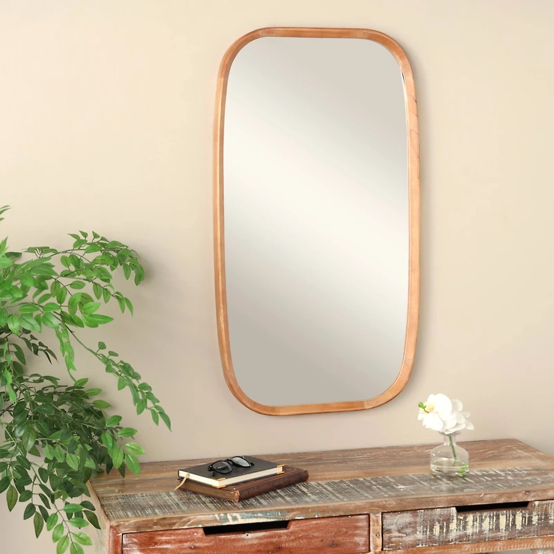 40" Brown Simplistic Wooden Wall Mirror with Rounded Edges