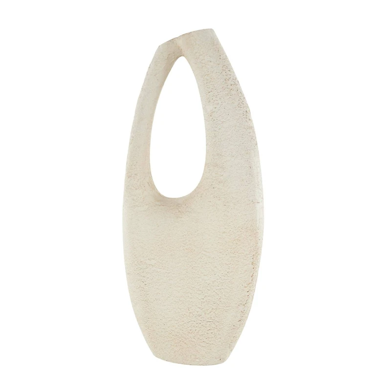 17.5" Cream Paper Mache Abstract Curved Cutout Vase with Brown Distressed Texturing