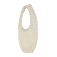 17.5" Cream Paper Mache Abstract Curved Cutout Vase with Brown Distressed Texturing