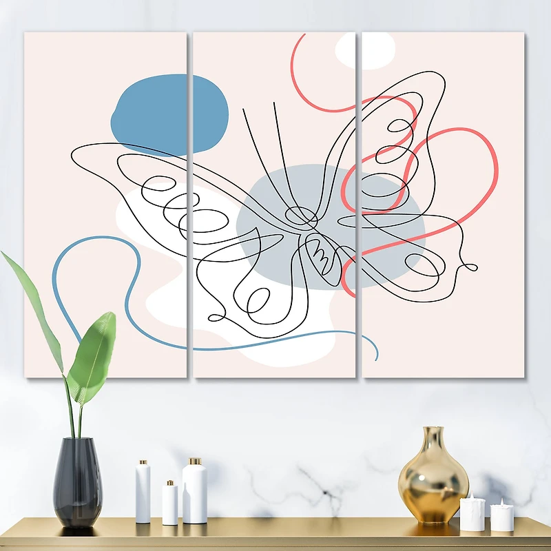 Designart - Butterfly One Line Drawing On Cubism Shapes III