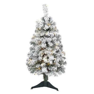 3ft. Pre-Lit Flocked Rock Springs Spruce Artificial Christmas Tree, Clear LED Lights