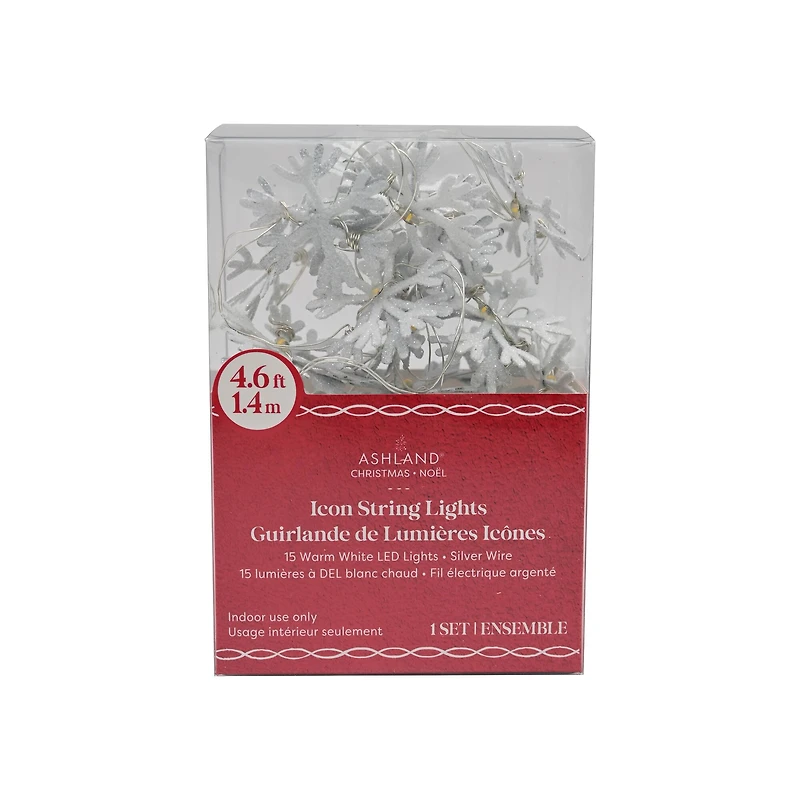 15ct. Warm White LED Metal Snowflake Icon String Lights by Ashland®