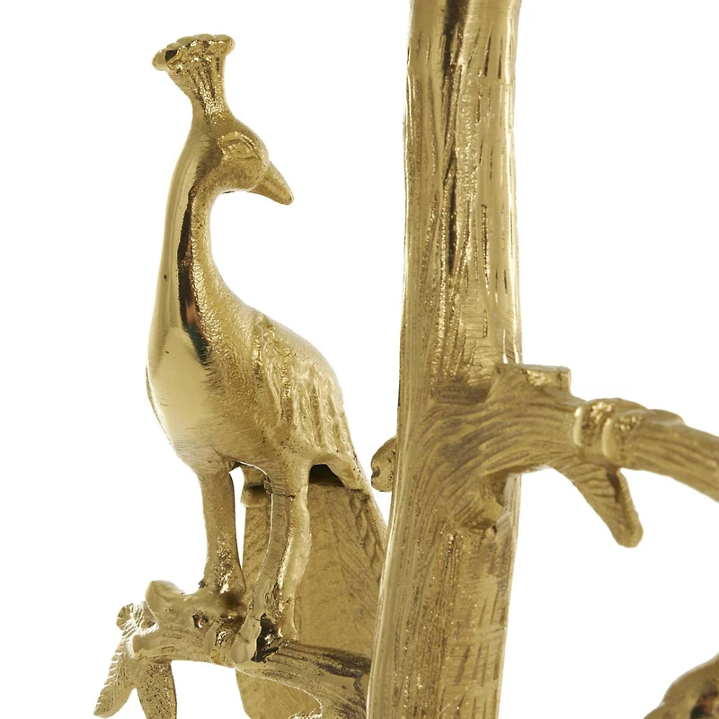 22.25" Gold Aluminum Peacock Textured Accent Table with Glass Tabletop