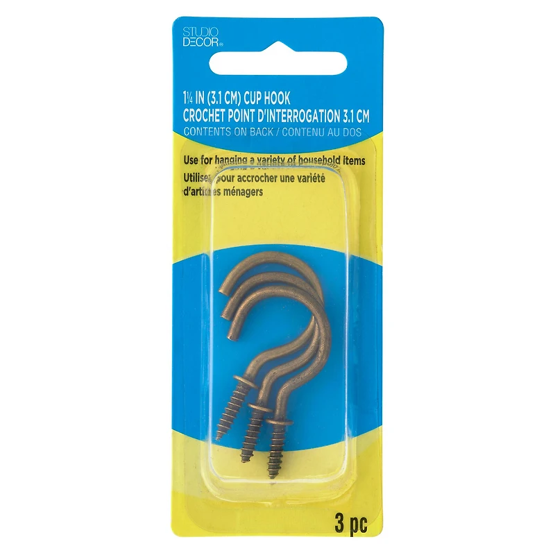 1.25" Antique Brass Cup Hooks, 3ct. by Studio Décor®