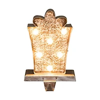 Glitzhome® 8" Marquee LED Gift Box Wooden & Metal Stocking Holder Set