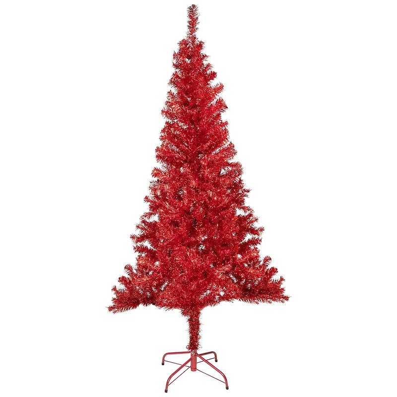 6ft. Unlit Red Artificial Tinsel Christmas Tree