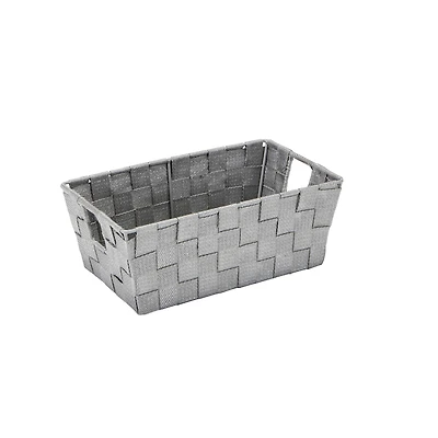 Simplify Small Gray/Silver Lurex Striped Woven Storage Bin