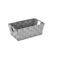 Simplify Small Gray/Silver Lurex Striped Woven Storage Bin