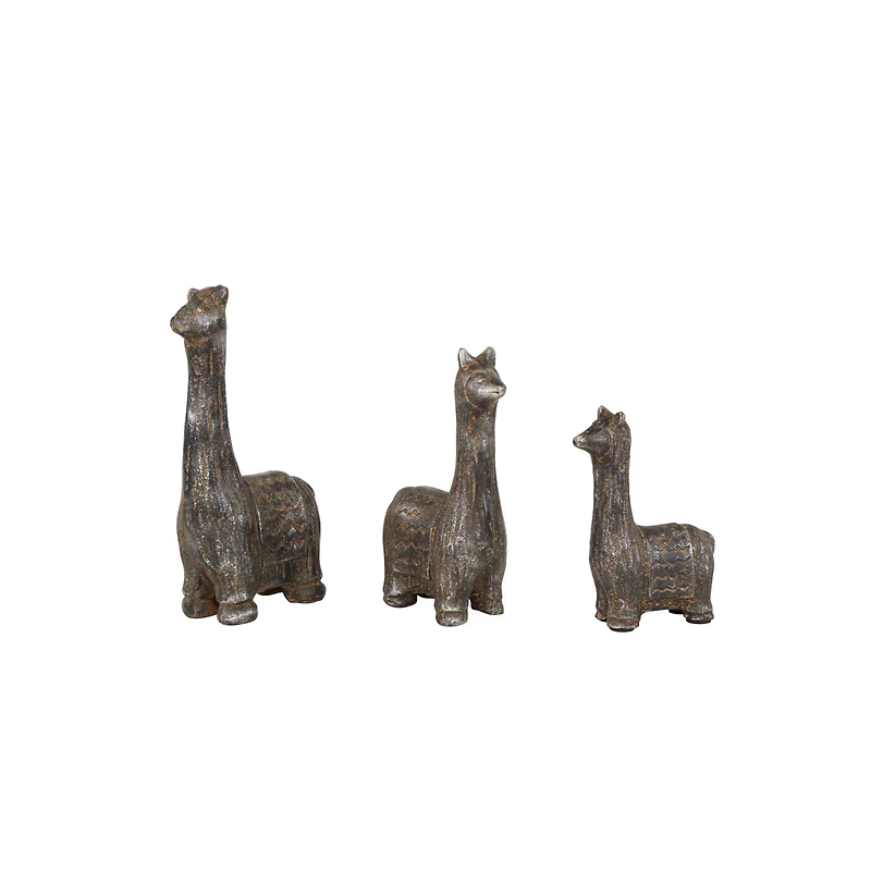 Set of 3 Black Metal Eclectic Llama Sculpture, 8", 7", 5"