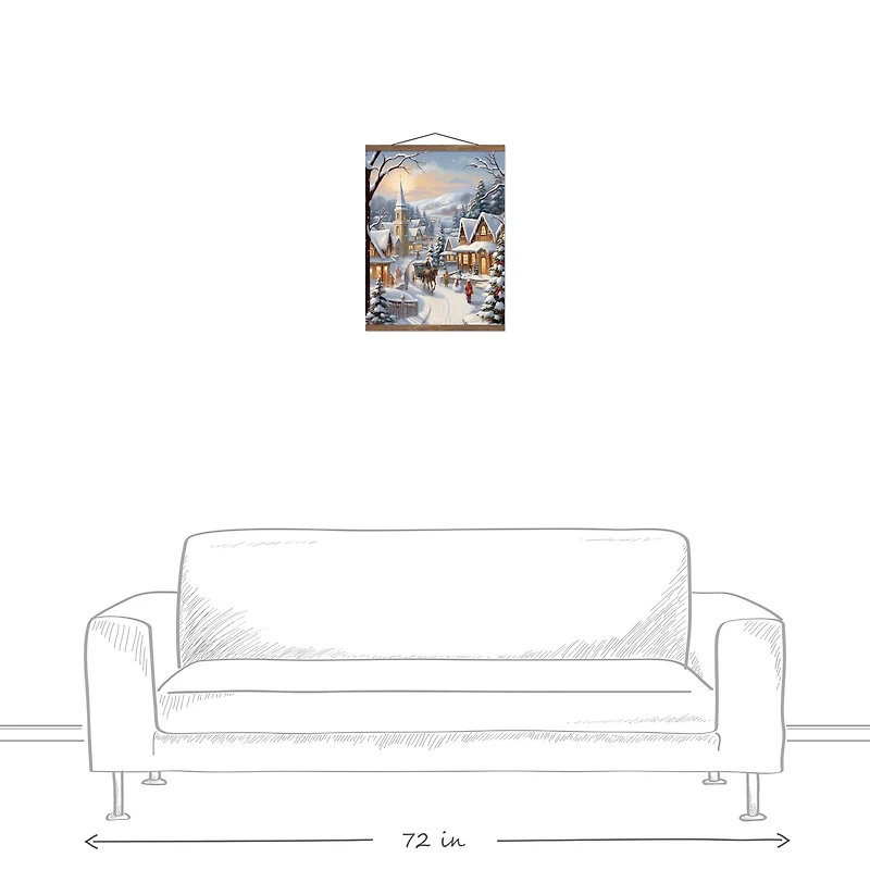 Christmas Village Scene 16" x 20" Teak Hanging Canvas