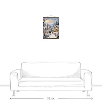 Christmas Village Scene 16" x 20" Teak Hanging Canvas