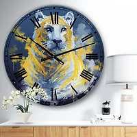 Designart Tiger Spirit in Blue and Gold Oversized Fashion Wall Clock