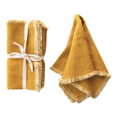 Hello Honey® Mustard Square Linen Blend Napkin with Fringe Trim, 4ct.