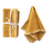 Hello Honey® Mustard Square Linen Blend Napkin with Fringe Trim, 4ct.