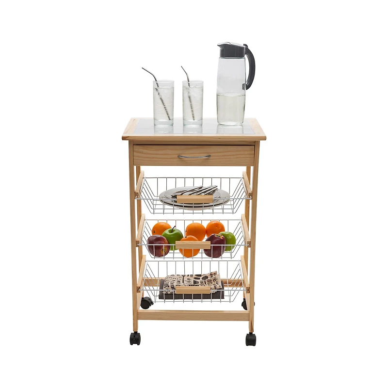 Organize It All 3-Tier Basket & Drawer Kitchen Cart