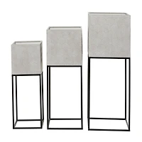 Light Gray Metal Modern Planter Set