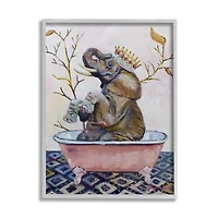 Stupell Industries Regal Safari Elephant with Pink Bath Tub in Gray Frame Wall Art