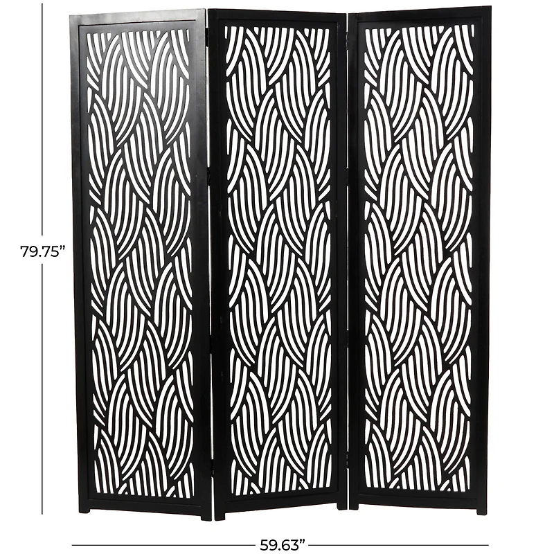 6.6ft. Black Wooden 3 Panel Room Divider Screen