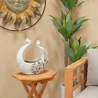 15" Gray Fiberglass Bird Planter with Stone Mosaic Design