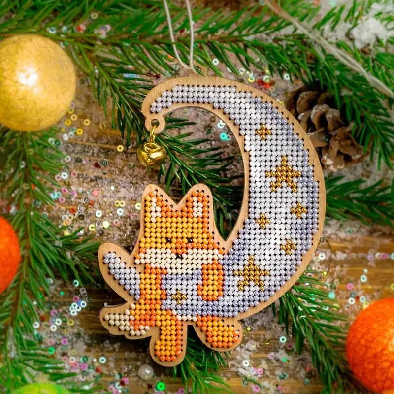Wonderland Crafts Fox & Moon Bead Embroidery on Wood Kit