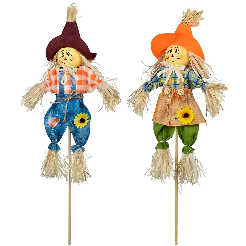 18" Boy & Girl Fall Harvest Scarecrow Picks